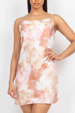 Satin Print Cowl Neck Dress