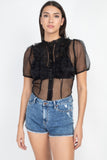 Sheer Ruffle-trim Dot Top