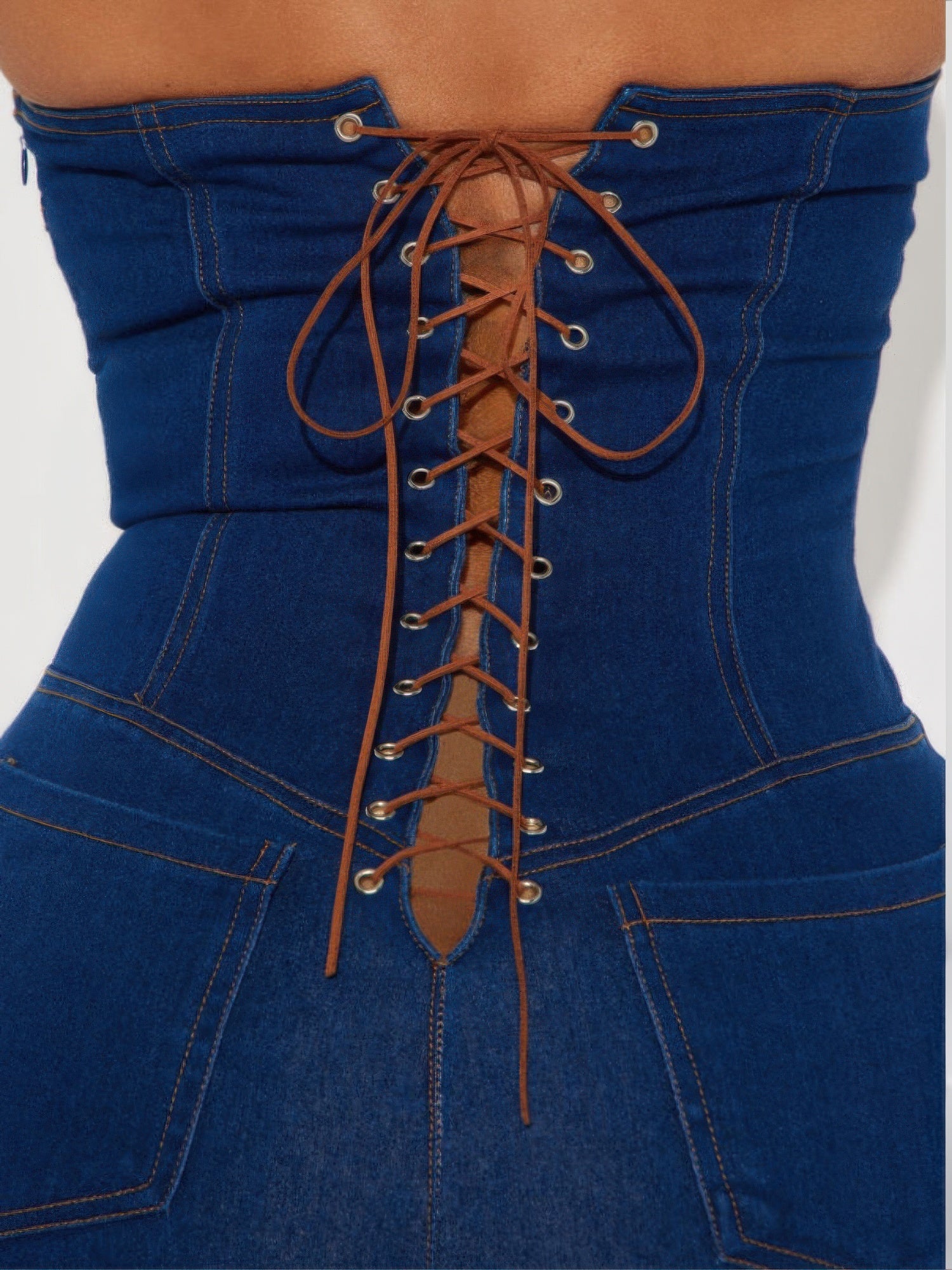 Strapless Denim Jumpsuit With Lace Up Back-Product Type | Naughty Smile Fashion