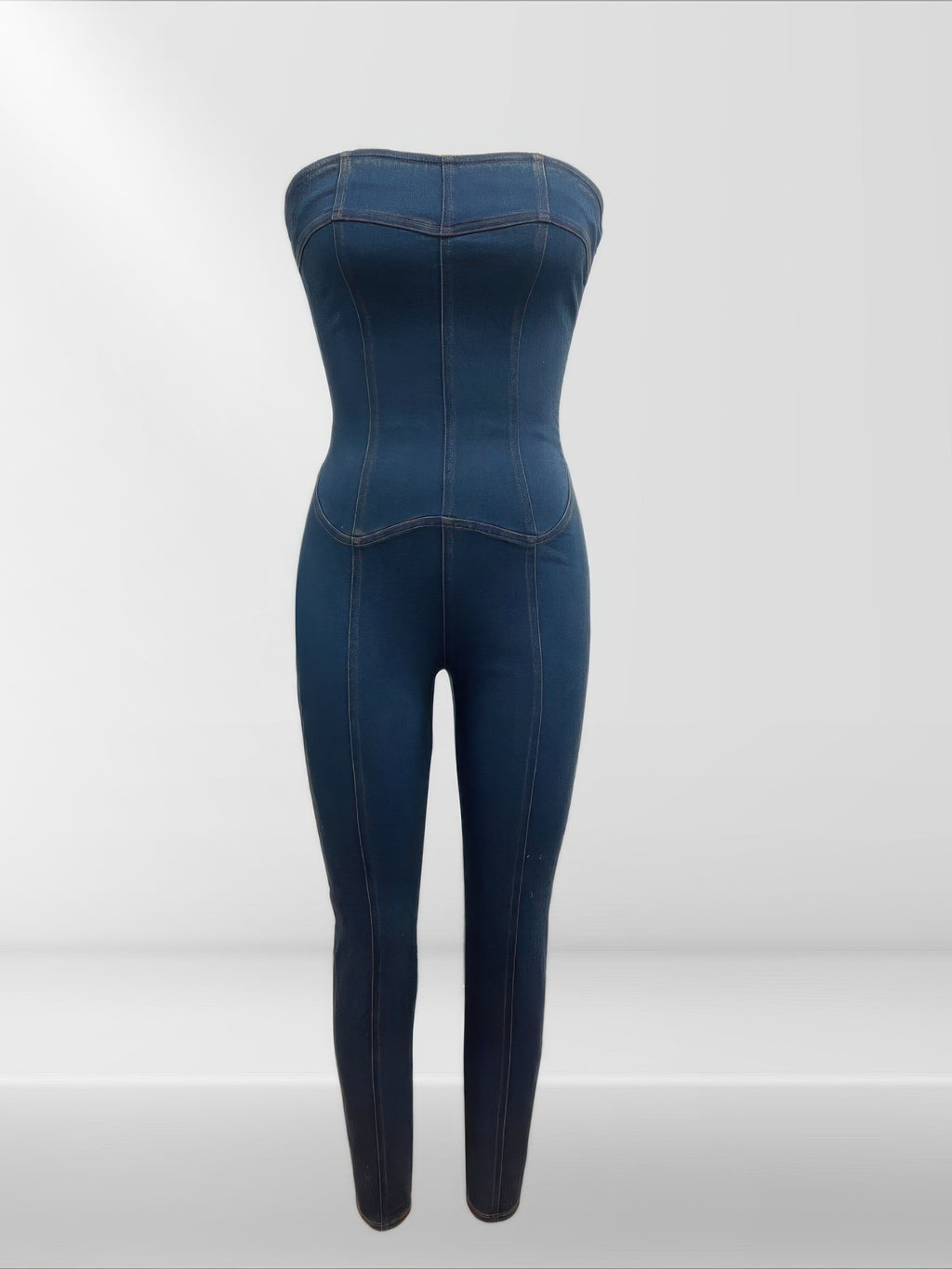 Strapless Denim Jumpsuit With Lace Up Back-Product Type | Naughty Smile Fashion