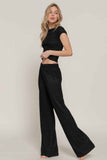 Short Slv Top & Flare Pants Set