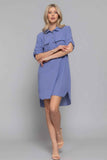 Roll Up Short Slv Straight Linen Effect Mini Dress