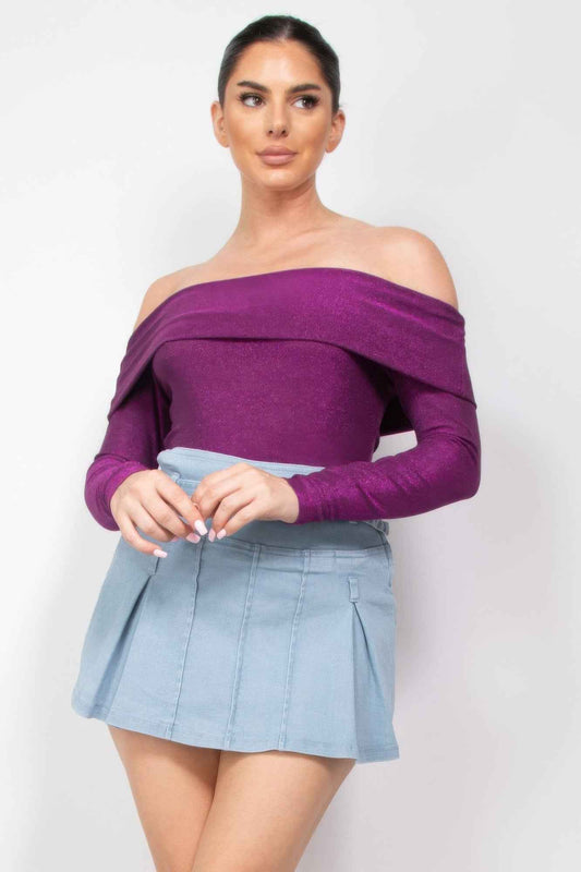 New Arrival – Off-shoulder Glittery Long Sleeve Bodysuit – New Arrival Now Live