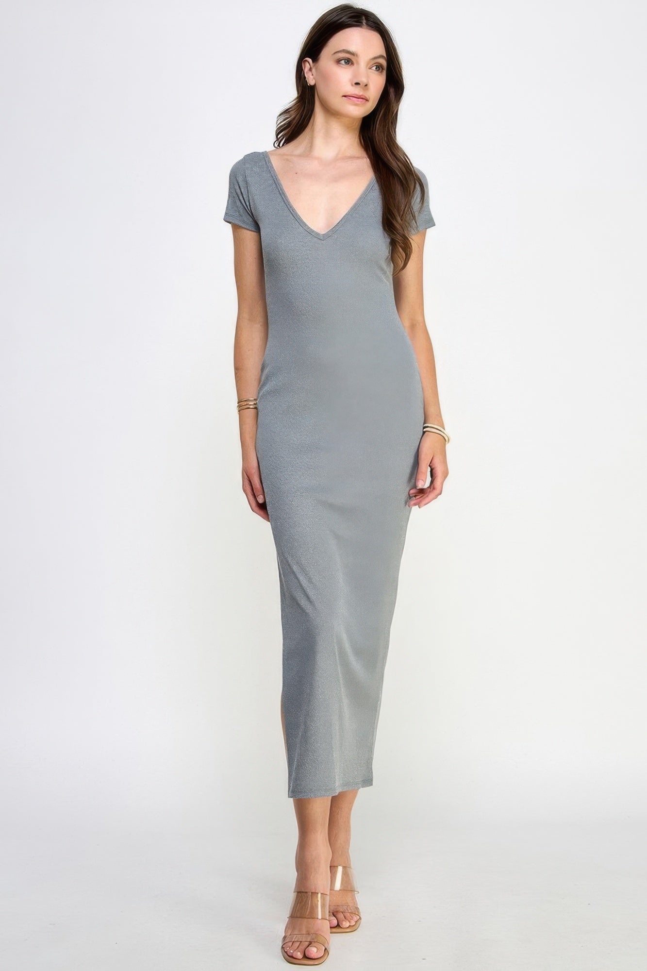 Double V-neck Ribbed Maxi Dress-Product Type | Naughty Smile Fashion
