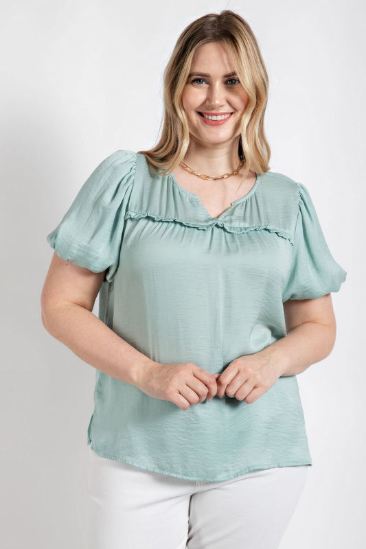 New Arrival – Satin Top With Ruffle Yoke And Puff Sleeves – New Arrival Now Live