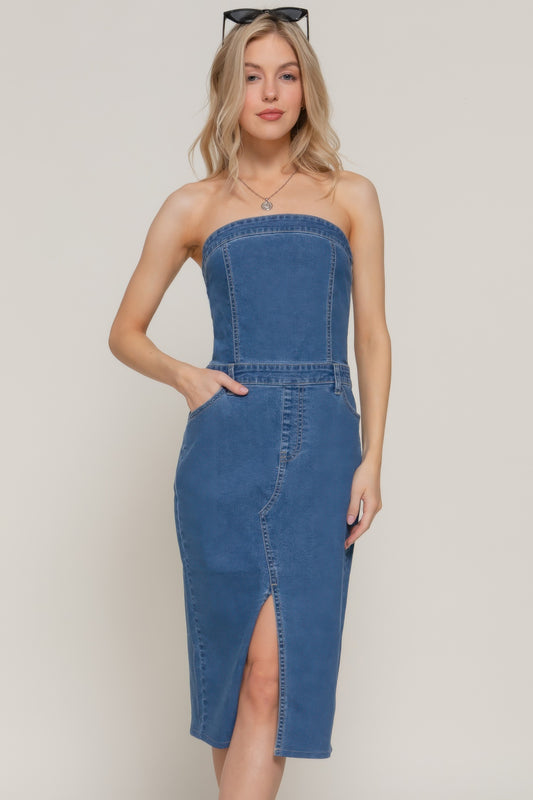 New Arrival – Stretch Denim Slit Tube Dress – New Arrival Now Live