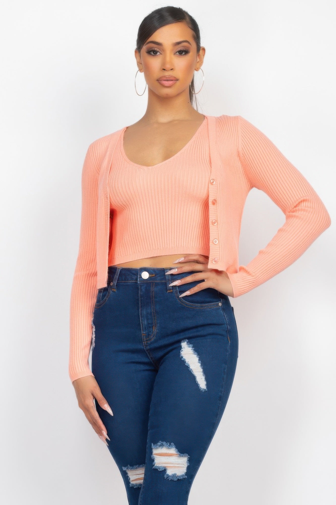Crop Tank Top & Cardigan Sweater Set-Product Type | Naughty Smile Fashion