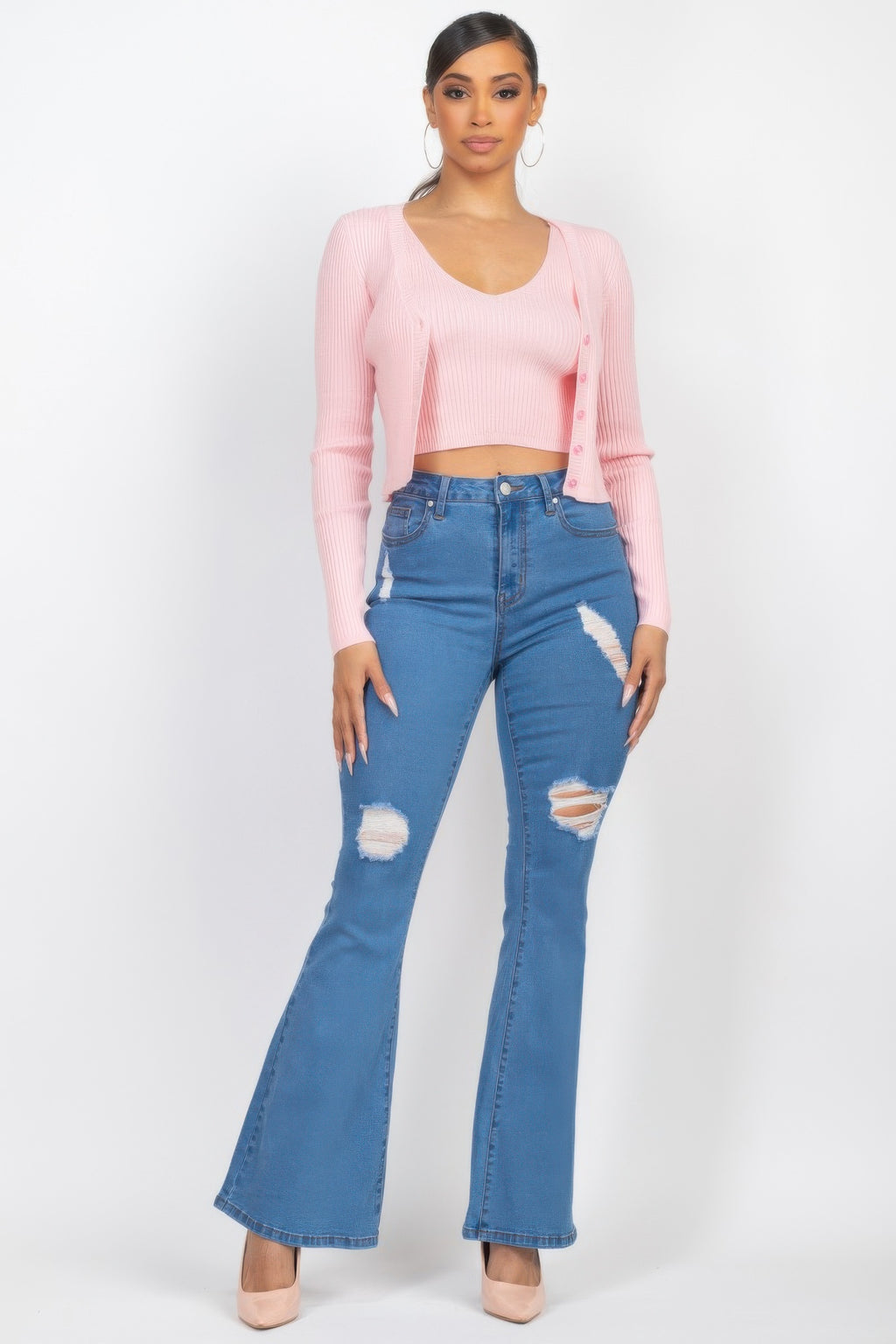 Crop Tank Top & Cardigan Sweater Set-Product Type | Naughty Smile Fashion