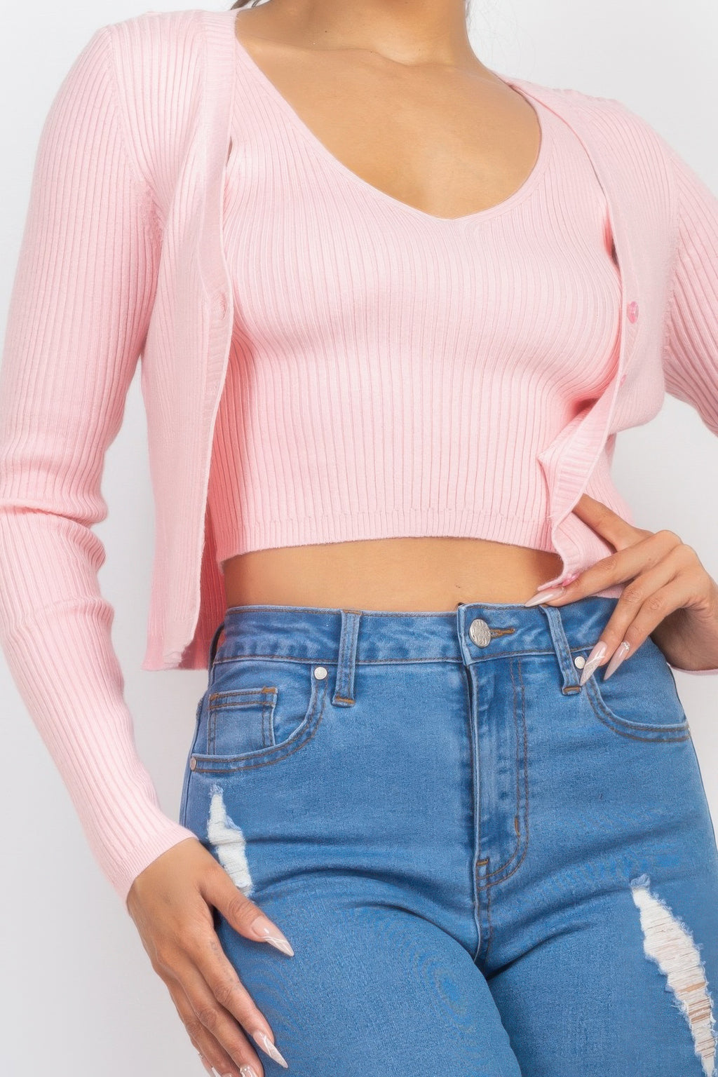Crop Tank Top & Cardigan Sweater Set-Product Type | Naughty Smile Fashion