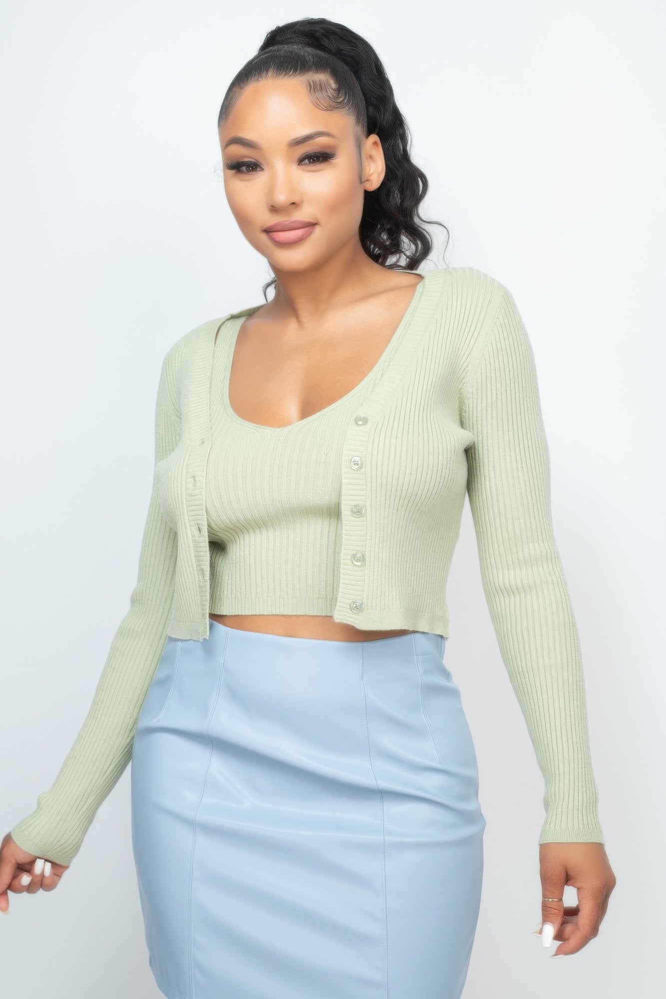 Crop Tank Top & Cardigan Sweater Set-Product Type | Naughty Smile Fashion