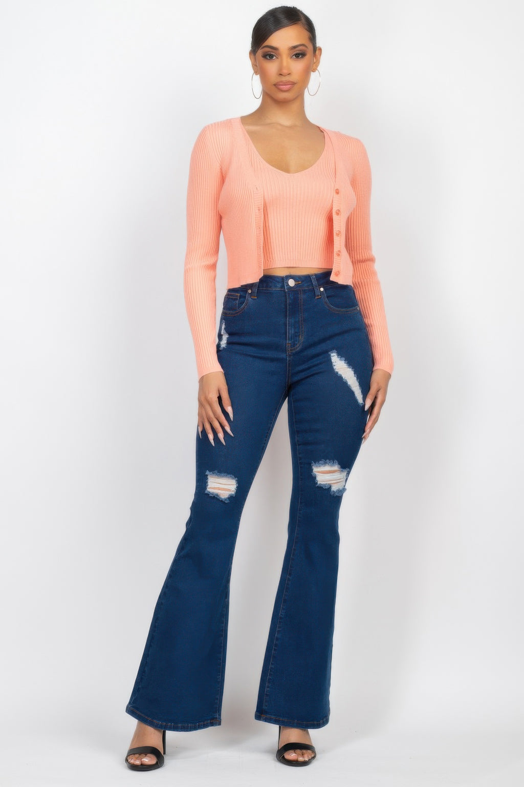 Crop Tank Top & Cardigan Sweater Set-Product Type | Naughty Smile Fashion