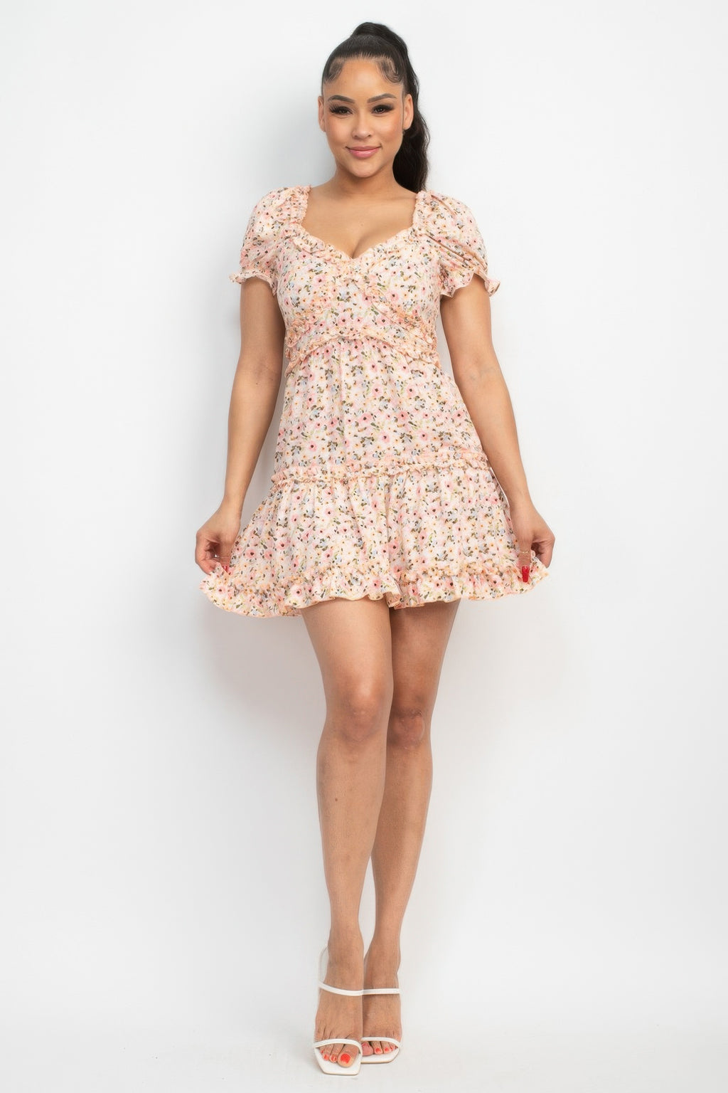 Ruffled Floral Puff Sleeve Dress-Product Type | Naughty Smile Fashion