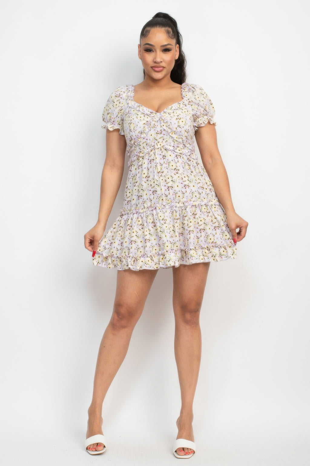 Ruffled Floral Puff Sleeve Dress-Product Type | Naughty Smile Fashion