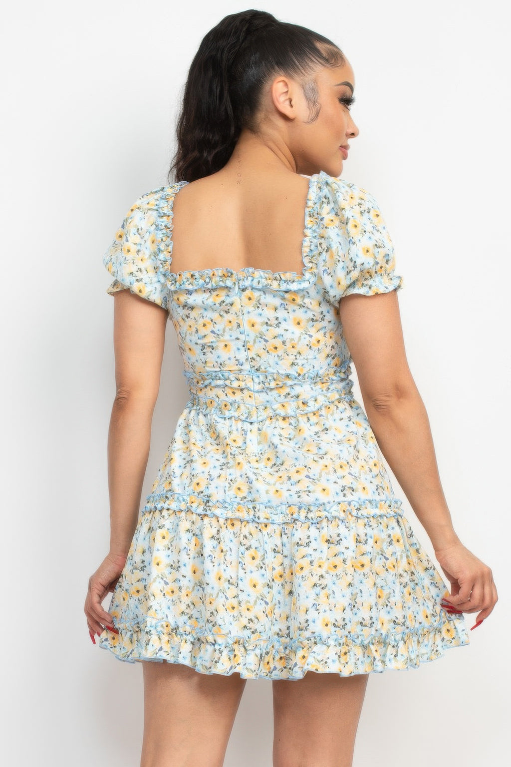 Ruffled Floral Puff Sleeve Dress-Product Type | Naughty Smile Fashion