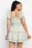 Ruffled Floral Puff Sleeve Dress