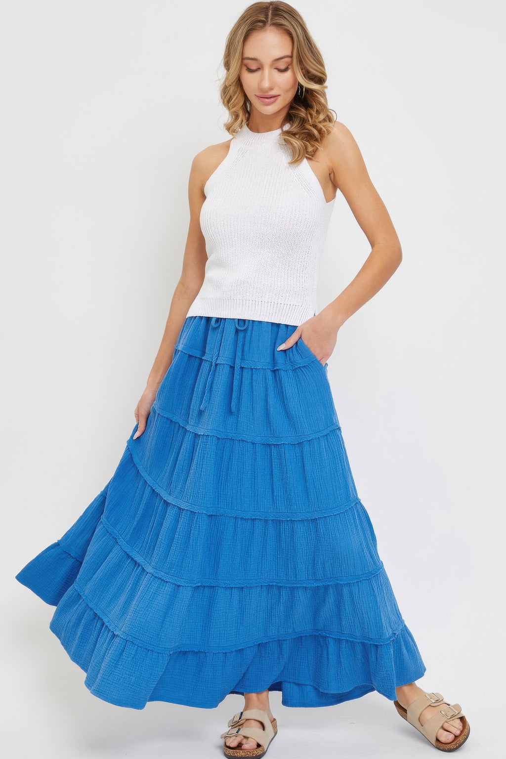 Cotton Gauze Tiered Maxi Skirt-Product Type | Naughty Smile Fashion