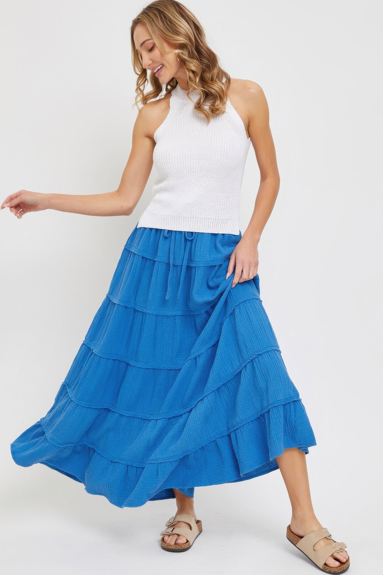 Cotton Gauze Tiered Maxi Skirt-Product Type | Naughty Smile Fashion
