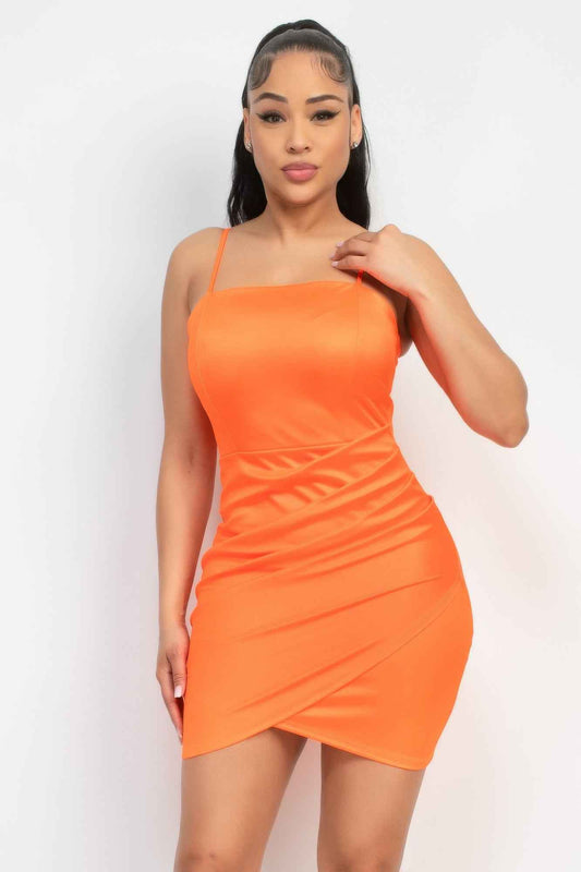 New Arrival – Overlapping Hem Shirred Satin Dress – New Arrival Now Live