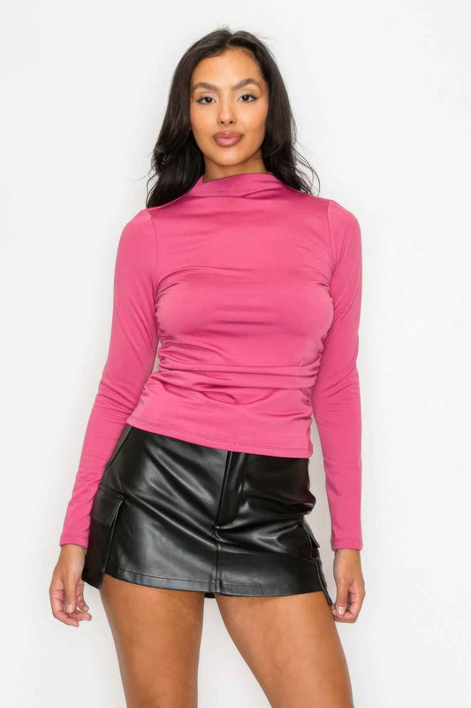 New Arrival – Mock Neck Ruched Solid Top – New Arrival Now Live