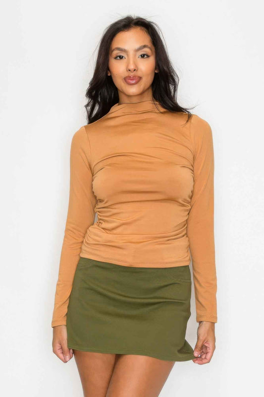 New Arrival – Mock Neck Ruched Solid Top – New Arrival Now Live