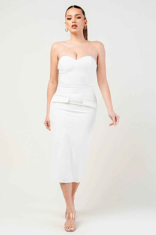 New Arrival – Thick Stretch Woven Sweetheart Neck Tube Midi Dress With Pocket Flap – New Arrival Now Live
