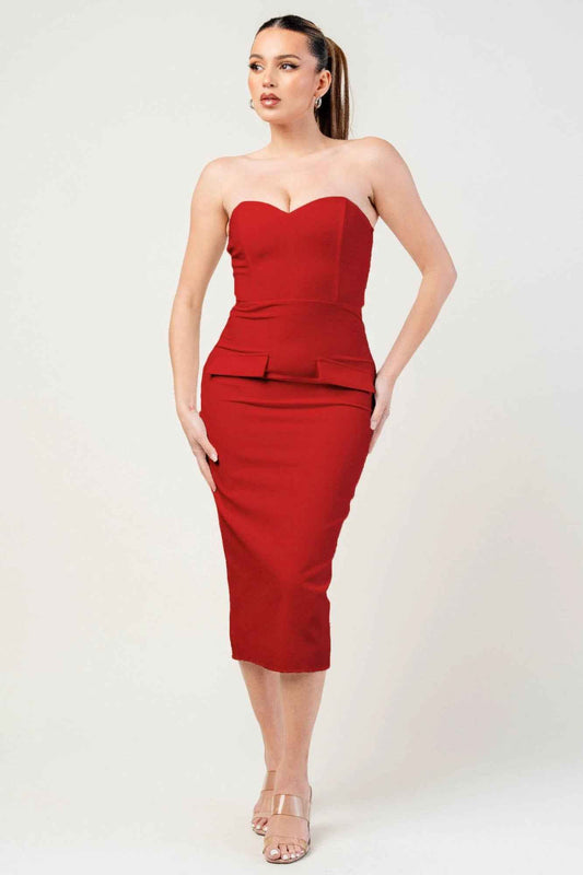 New Arrival – Thick Stretch Woven Sweetheart Neck Tube Midi Dress With Pocket Flap – New Arrival Now Live