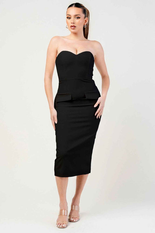 New Arrival – Thick Stretch Woven Sweetheart Neck Tube Midi Dress With Pocket Flap – New Arrival Now Live