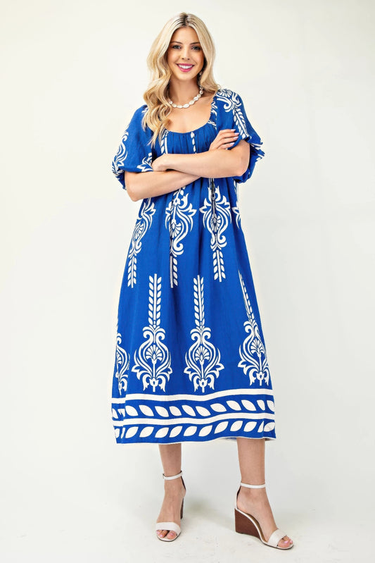 New Arrival – Printed Midi Dress With Short Puff Sleeves – New Arrival Now Live