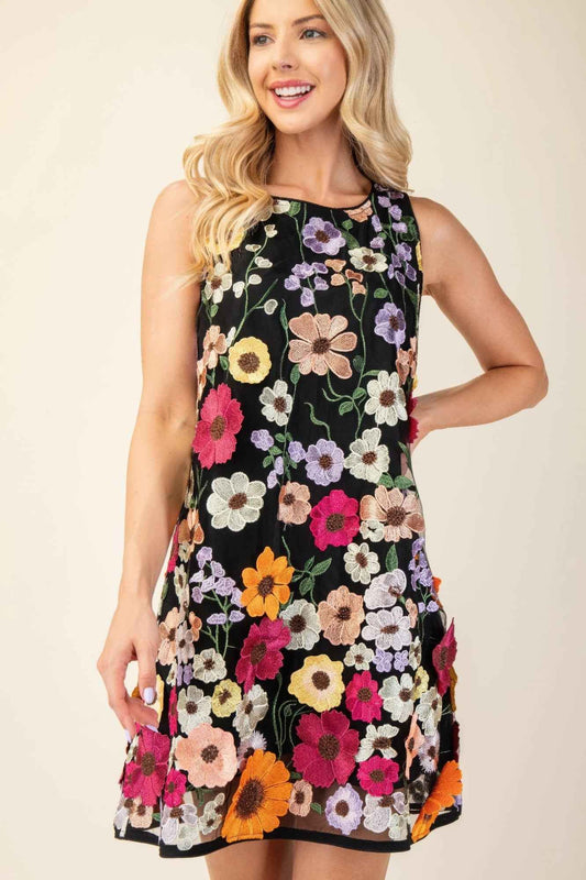 New Arrival – 3d Floral Embroidered Sleeveless Mini Dress – New Arrival Now Live