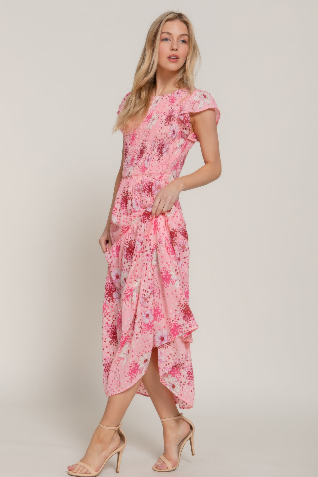 Ruffl Slv Smocked Floral Print Dresss-Product Type | Naughty Smile Fashion