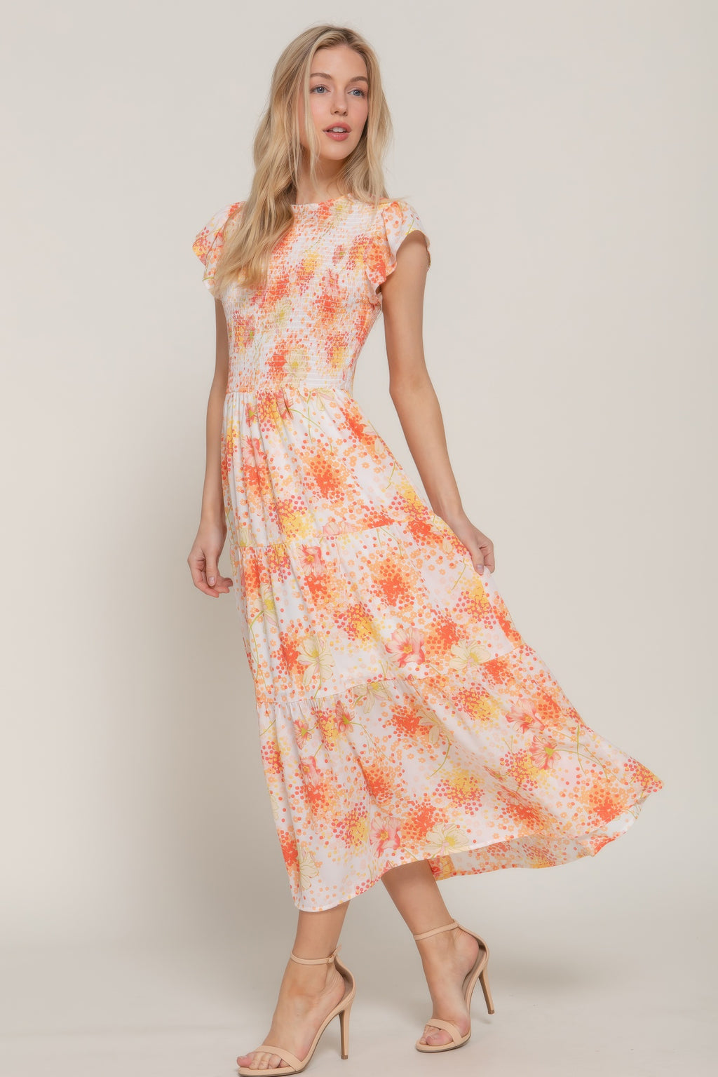 Ruffl Slv Smocked Floral Print Dresss-Product Type | Naughty Smile Fashion