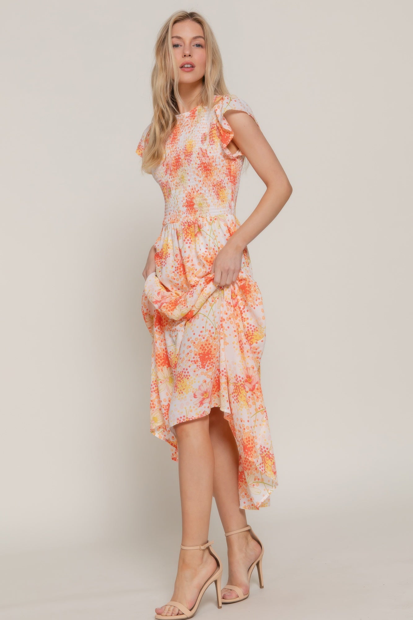 Ruffl Slv Smocked Floral Print Dresss-Product Type | Naughty Smile Fashion