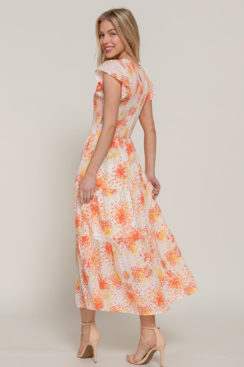 Ruffl Slv Smocked Floral Print Dresss-Product Type | Naughty Smile Fashion