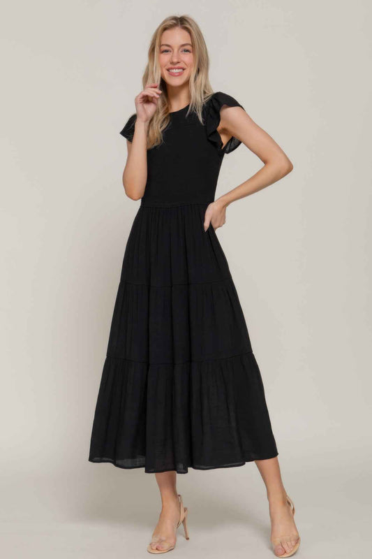 New Arrival – Ruffle Slv Smocked Solid Tired Dress – New Arrival Now Live