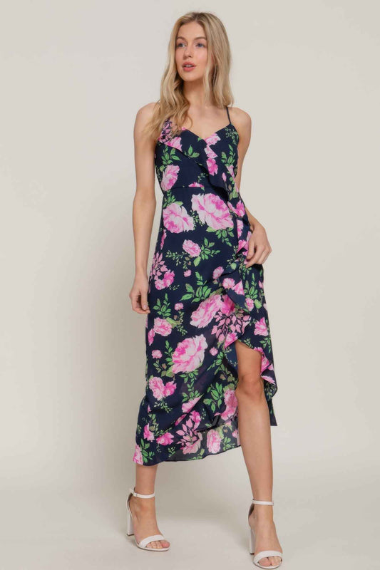 New Arrival – Floral Print Ruffle Slip Midi Dress – New Arrival Now Live