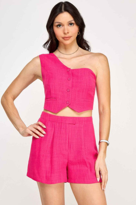 New Arrival – One Shoulder Vest And Shorts Set – New Arrival Now Live