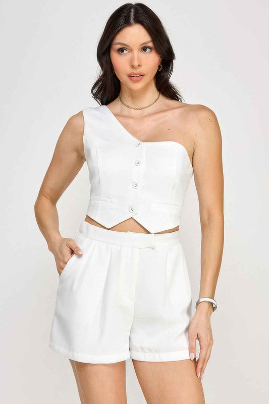 New Arrival – One Shoulder Vest And Shorts Set – New Arrival Now Live