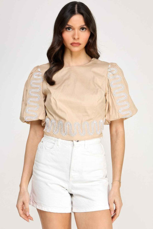New Arrival – Puff Bubble Sleeve Top With Embroidery Detail – New Arrival Now Live