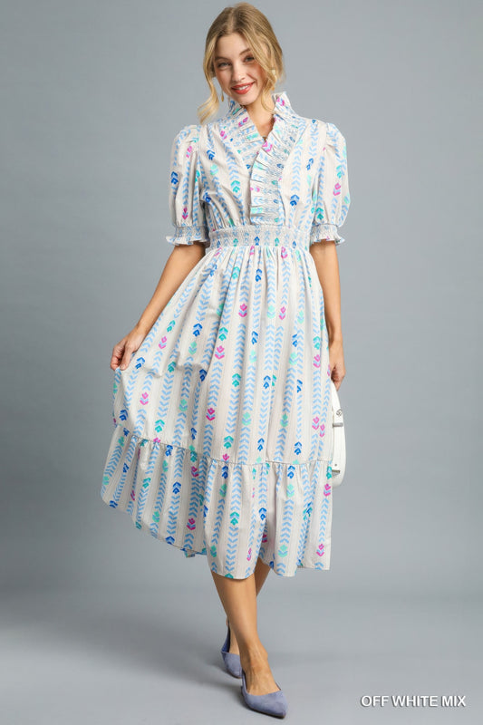 New Arrival – Vibrant Ruffle Smocked Midi Dress – New Arrival Now Live