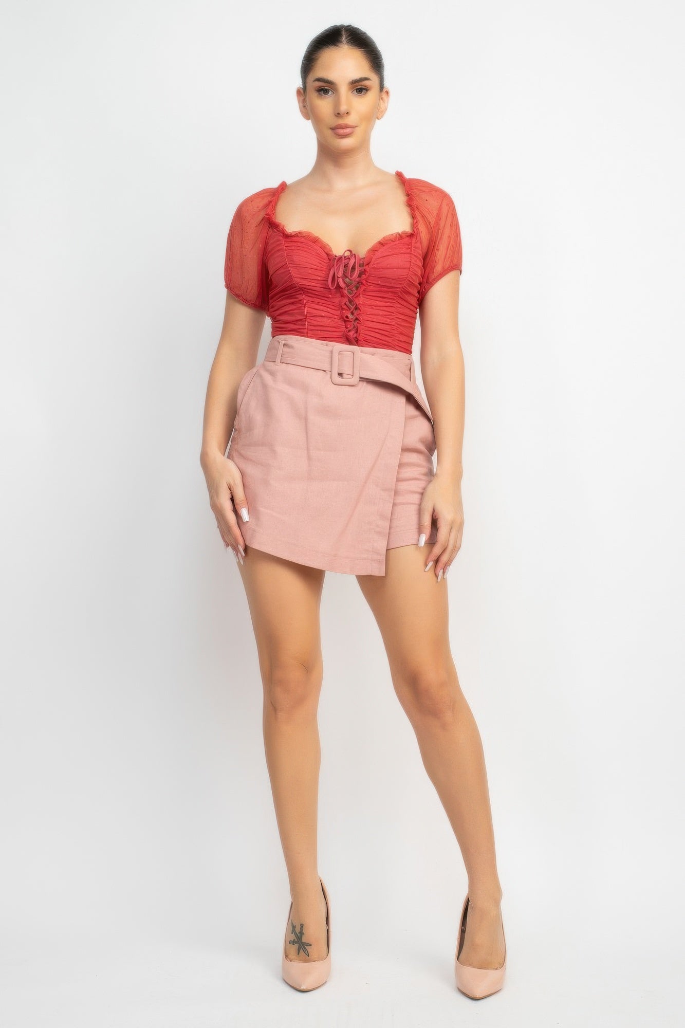 Shirred Mesh Sleeve Bodysuit-Product Type | Naughty Smile Fashion
