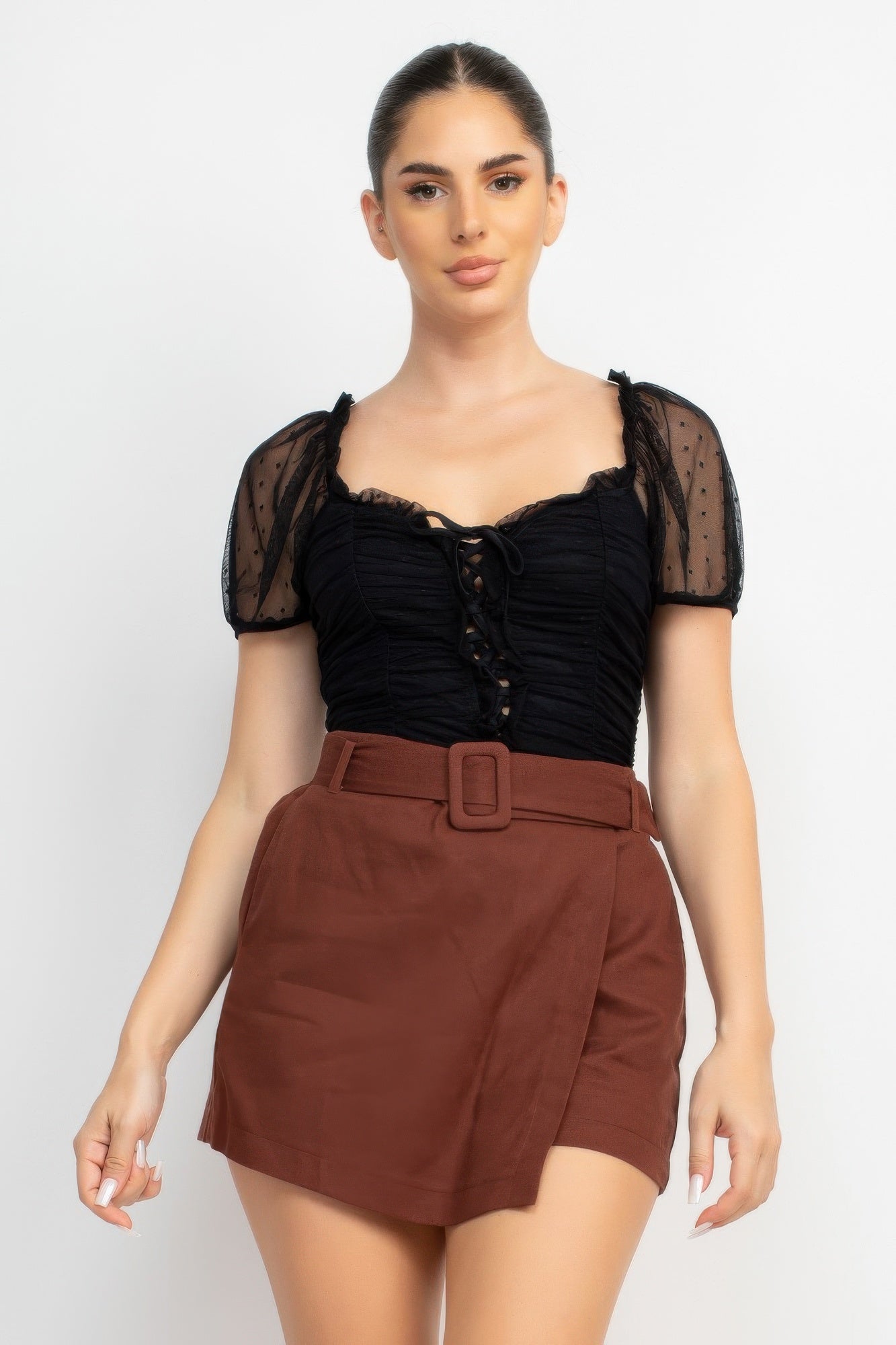 Shirred Mesh Sleeve Bodysuit-Product Type | Naughty Smile Fashion