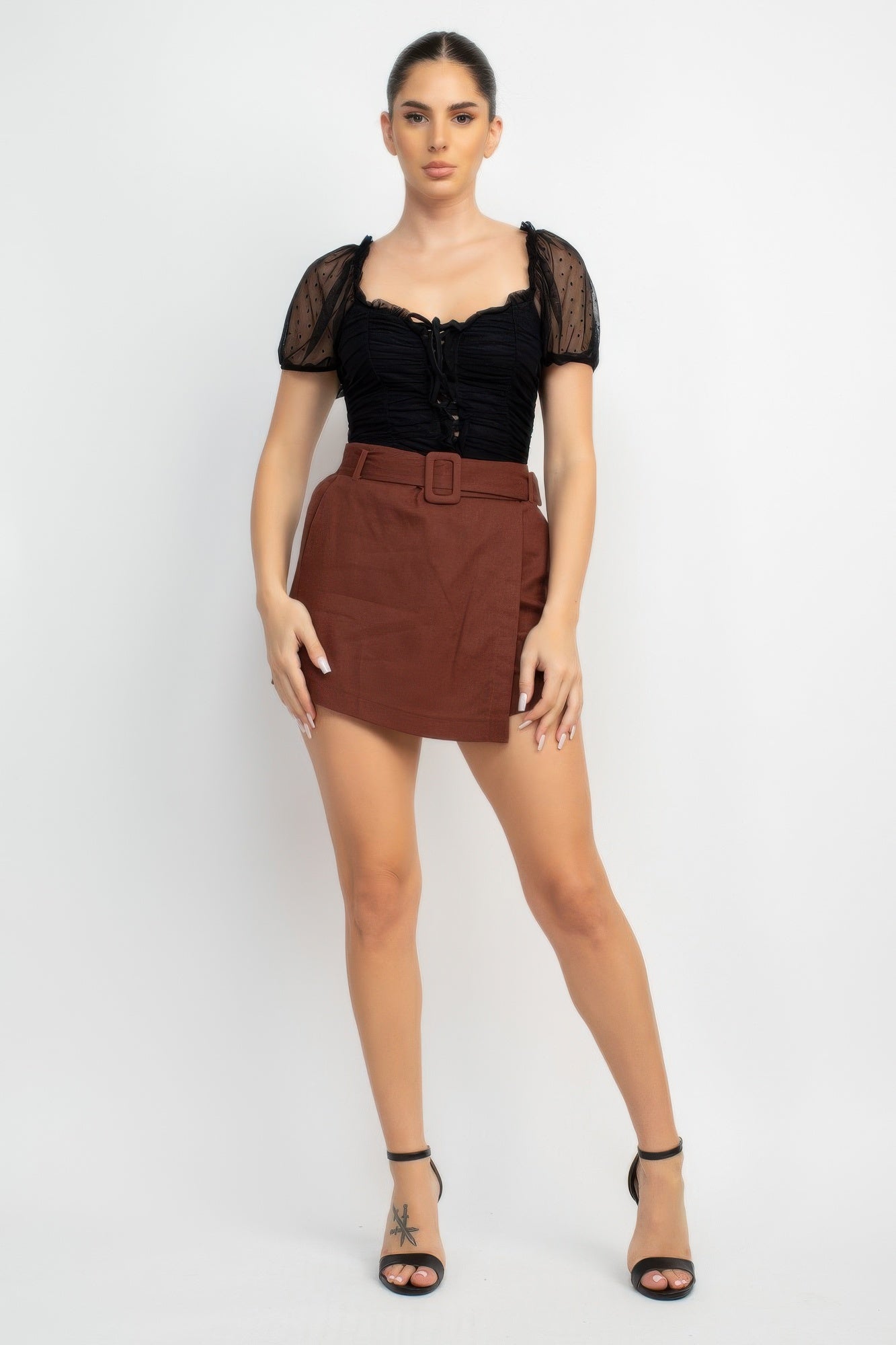 Shirred Mesh Sleeve Bodysuit-Product Type | Naughty Smile Fashion