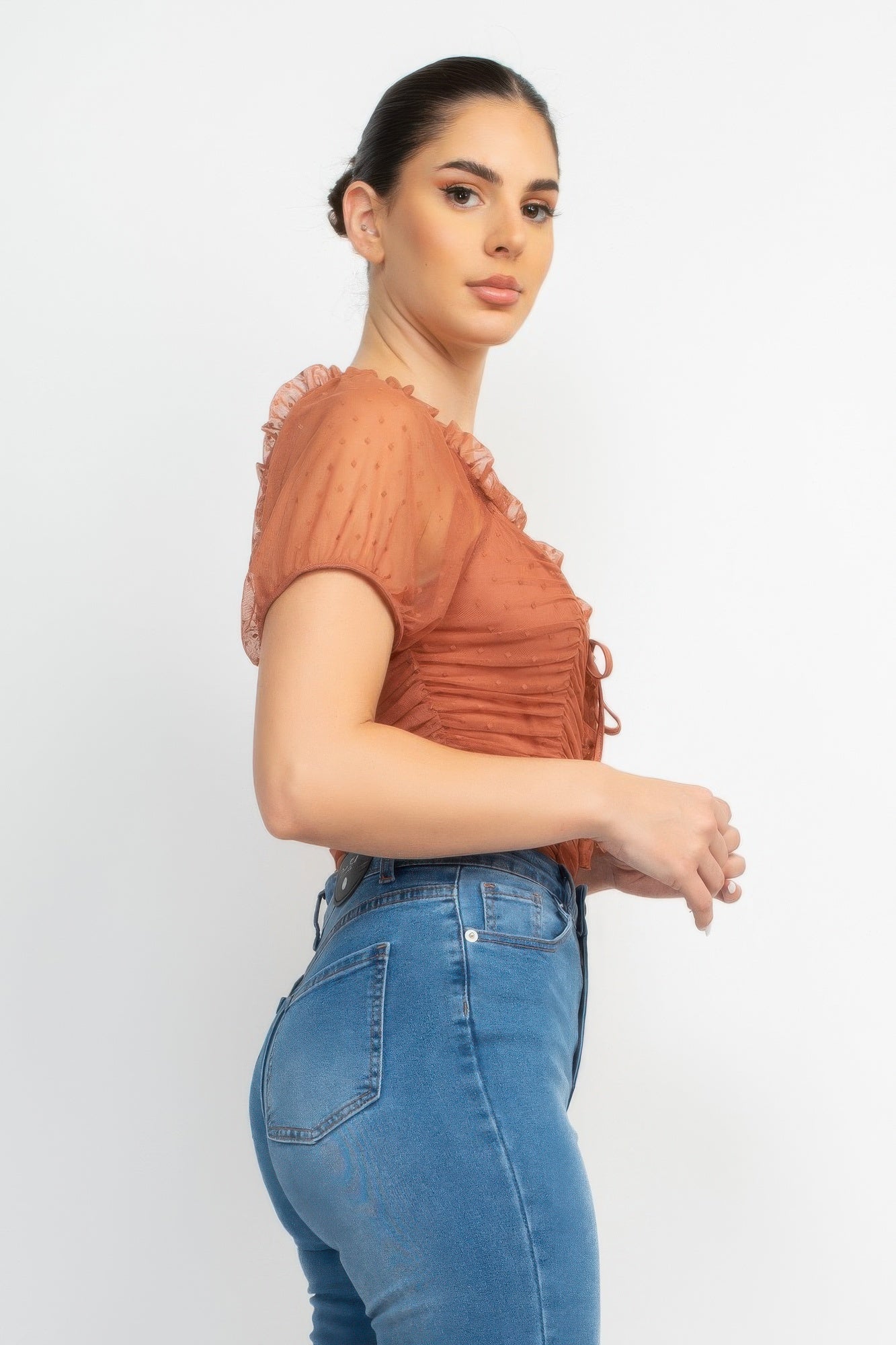 Shirred Mesh Sleeve Bodysuit-Product Type | Naughty Smile Fashion