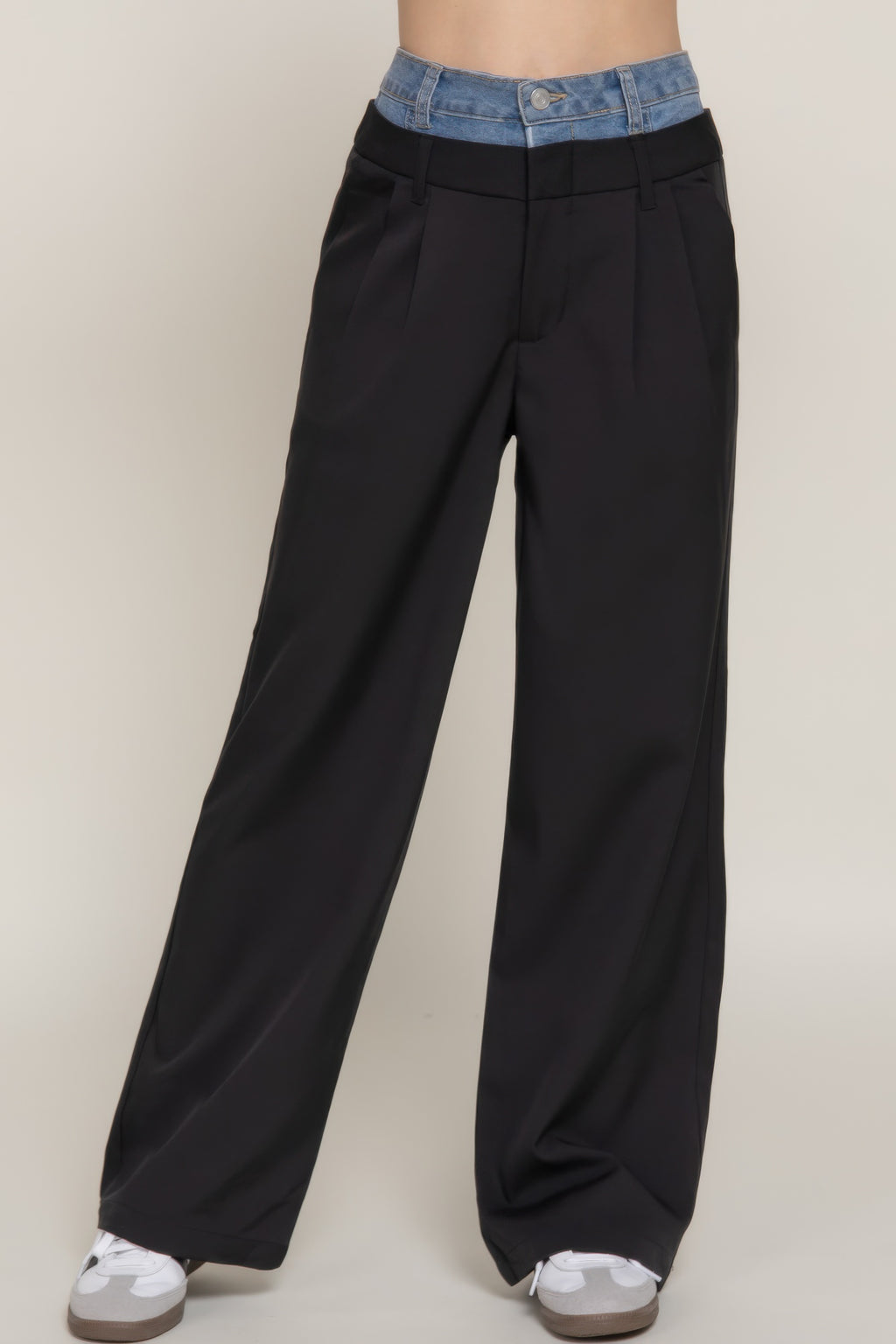 Contrast Denim Waist Straight Long Pants-Product Type | Naughty Smile Fashion