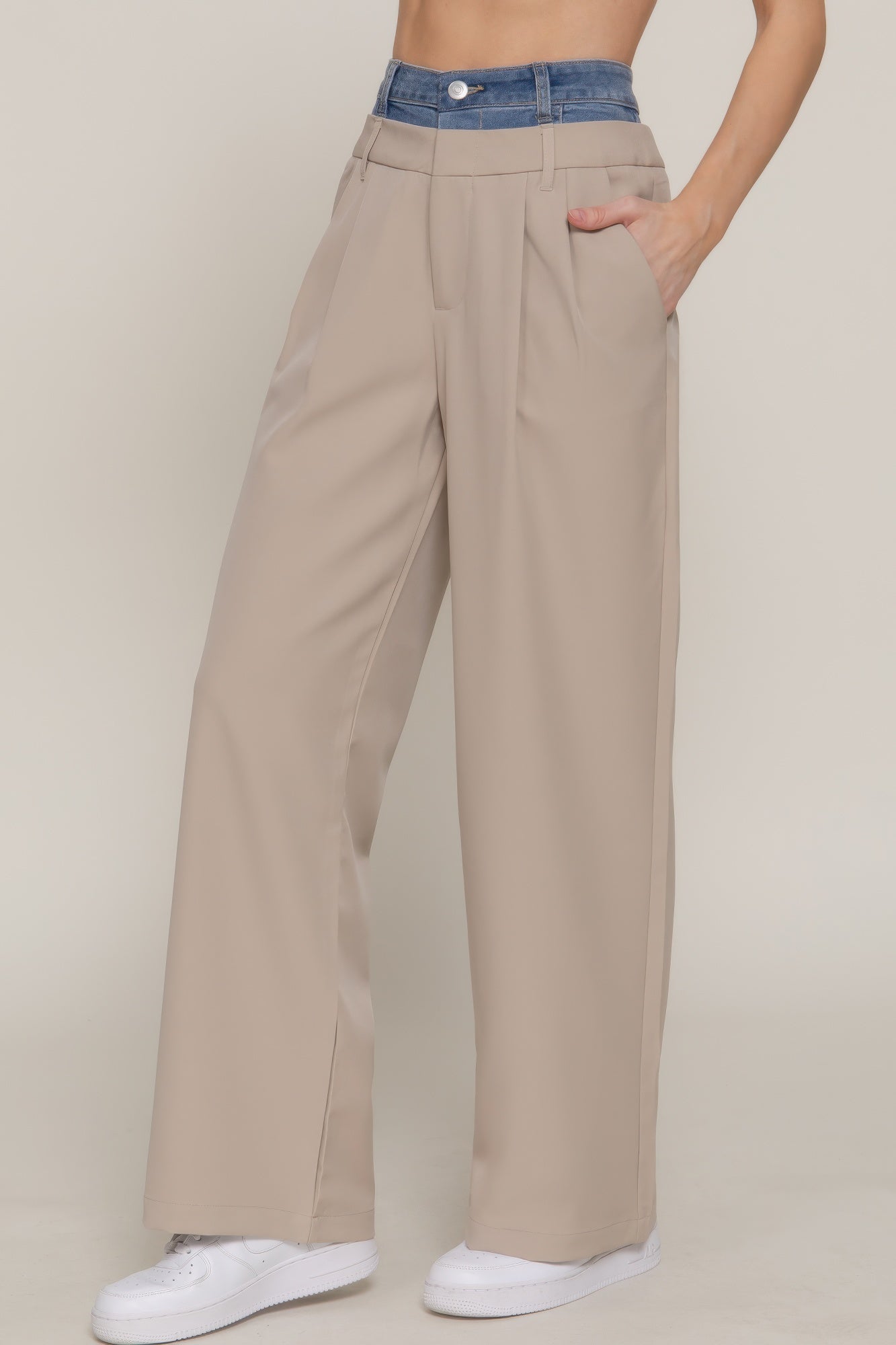 Contrast Denim Waist Straight Long Pants-Product Type | Naughty Smile Fashion