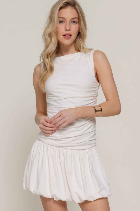 New Arrival – Sleeveless Boat Neck Voluminous Mini Dress – New Arrival Now Live