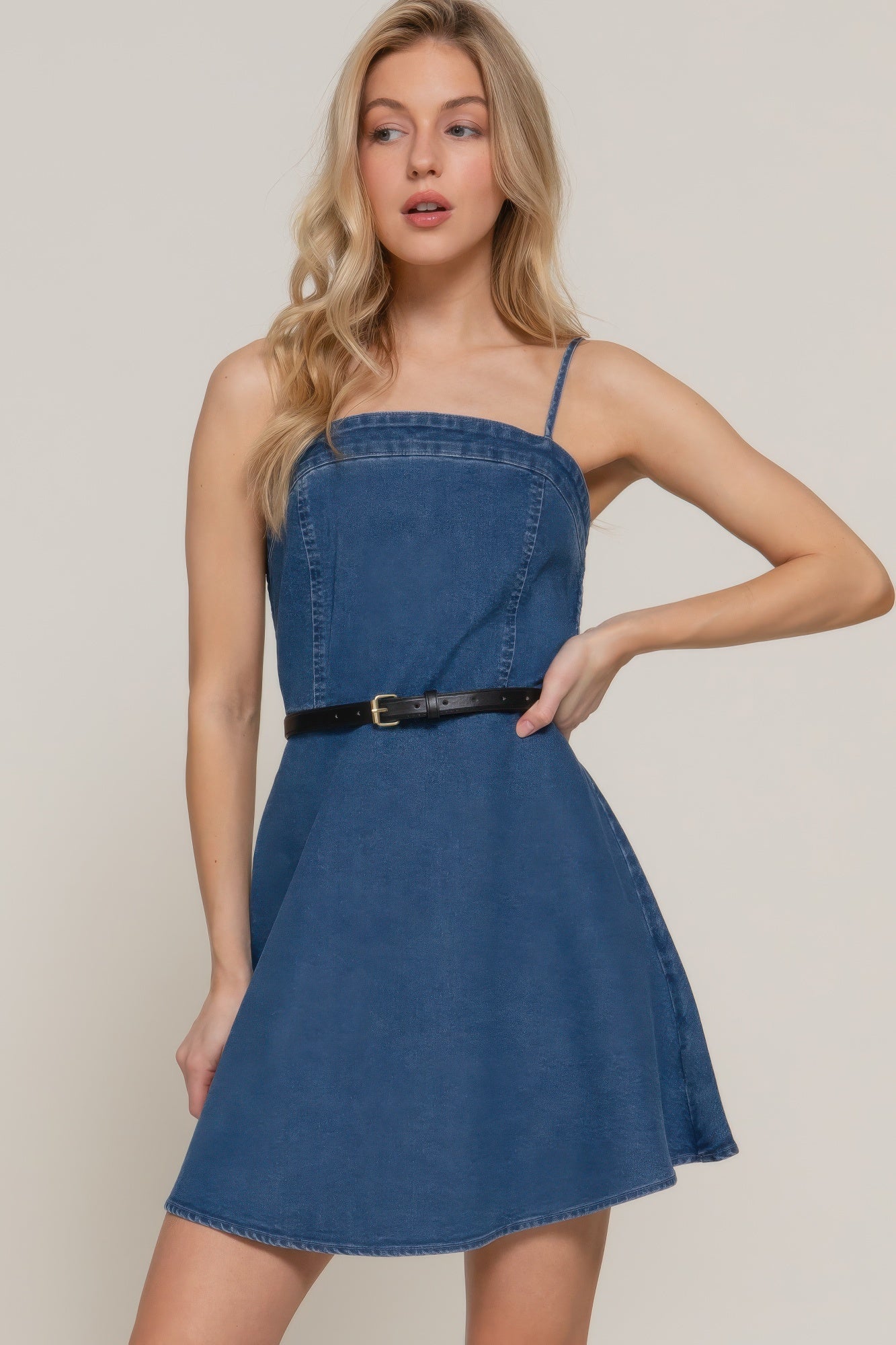 Belted Cami A-line Mini Dress-Product Type | Naughty Smile Fashion