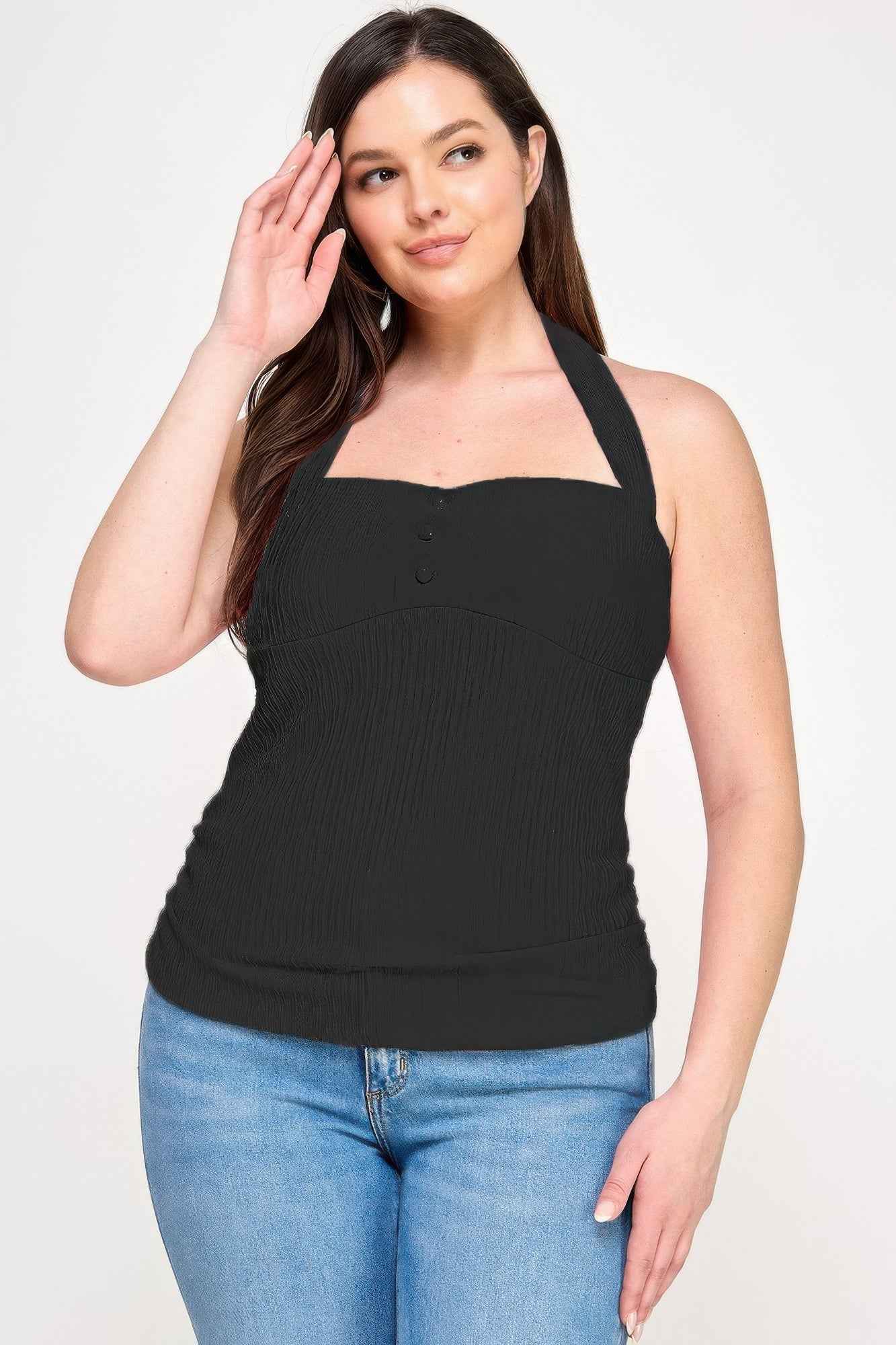New Arrival – Plus Halter Tie Crinkle Knit Top – New Arrival Now Live