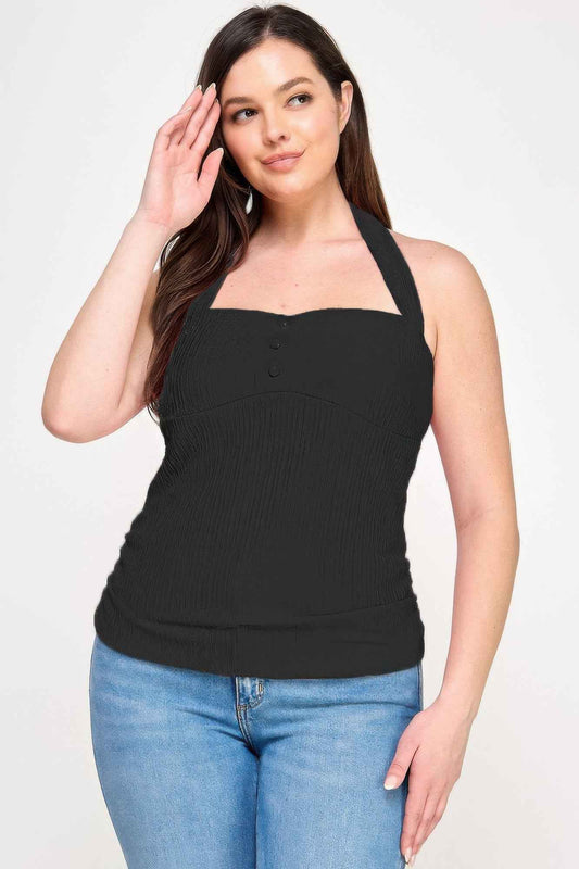 New Arrival – Plus Halter Tie Crinkle Knit Top – New Arrival Now Live
