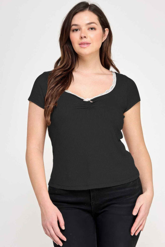 New Arrival – Plus Size Short Sleeve Rib Bow Trim Top – New Arrival Now Live